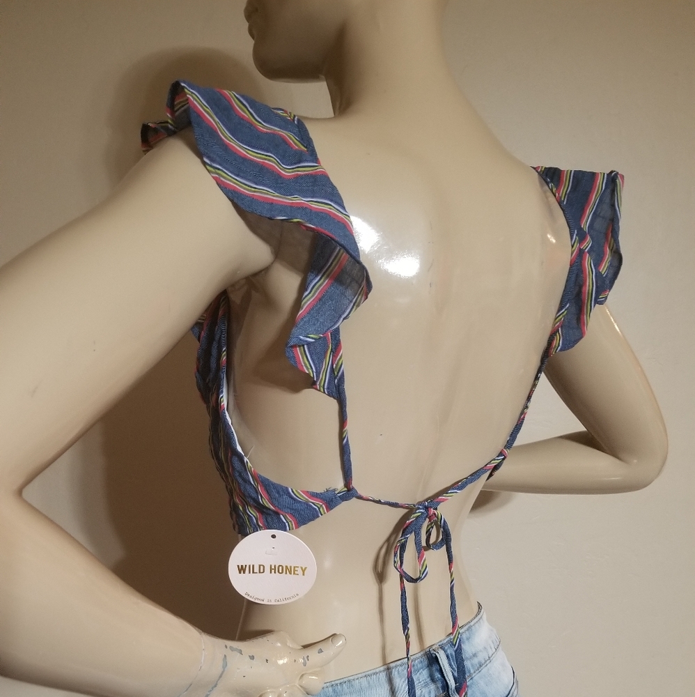 WILD HONEY STRIPED RUFFLE CROP TOP. - Picture 8 of 8